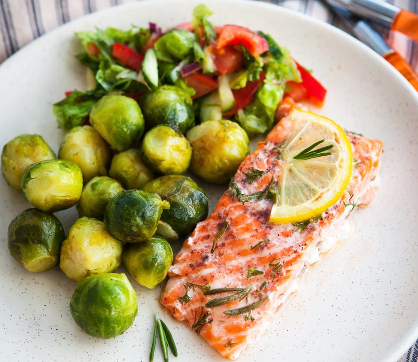 salmon and brussels sprouts Tired? Bloated? Skin dry and itchy? You might have fatty liver Healthista
