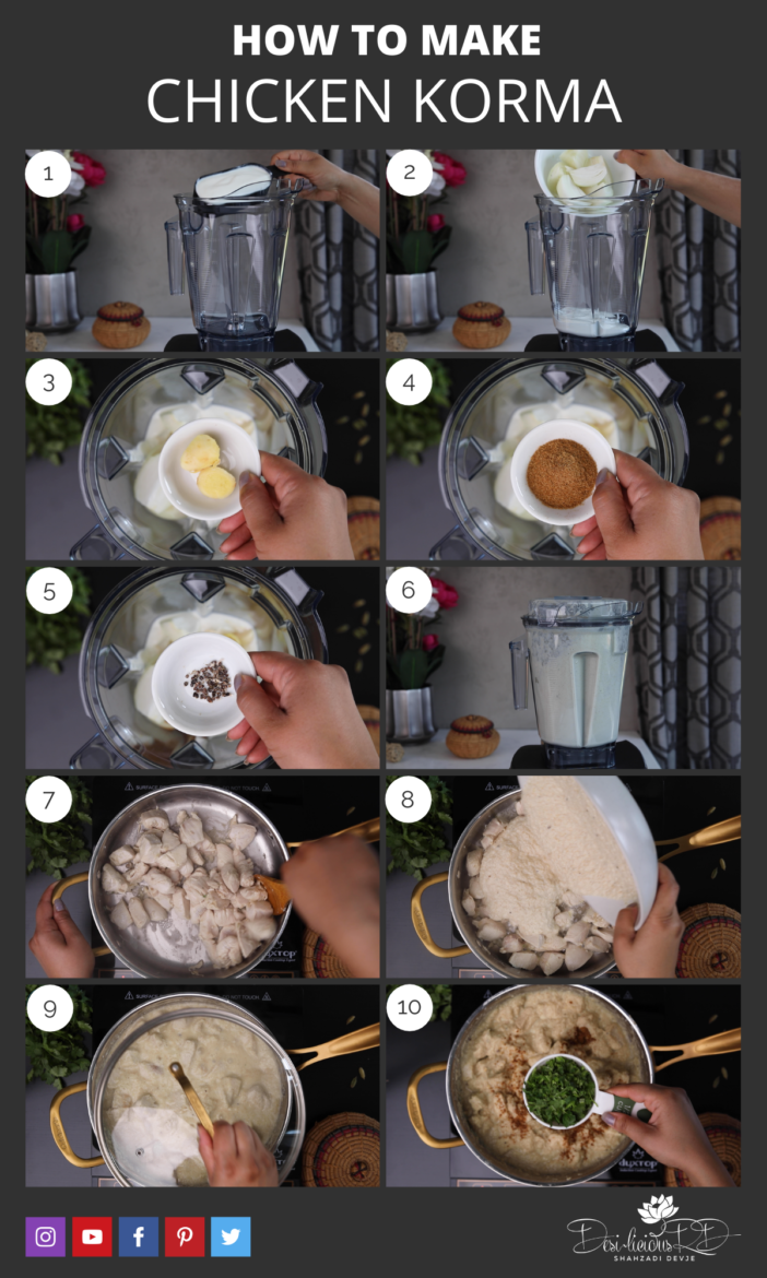 step by step preparation of how to make chicken korma in a blender on the stove top