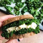 sandwich with kale and white bean and kale chips