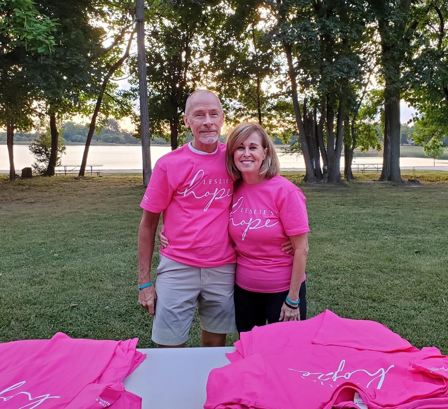 Keith and Leslie Weirich at the Inaugural Austin Weirich Memorial 5K in September 2021. They raised $11,000 for the scholarship fund at Austinu2019s high school in Goshen, Indiana.