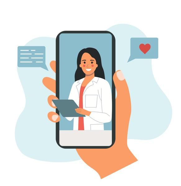 Online doctor woman. Hand holding smartphone