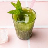 matcha soda in glass with straw
