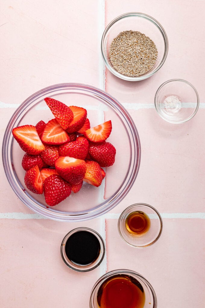 strawberries in bowl with chia seeds