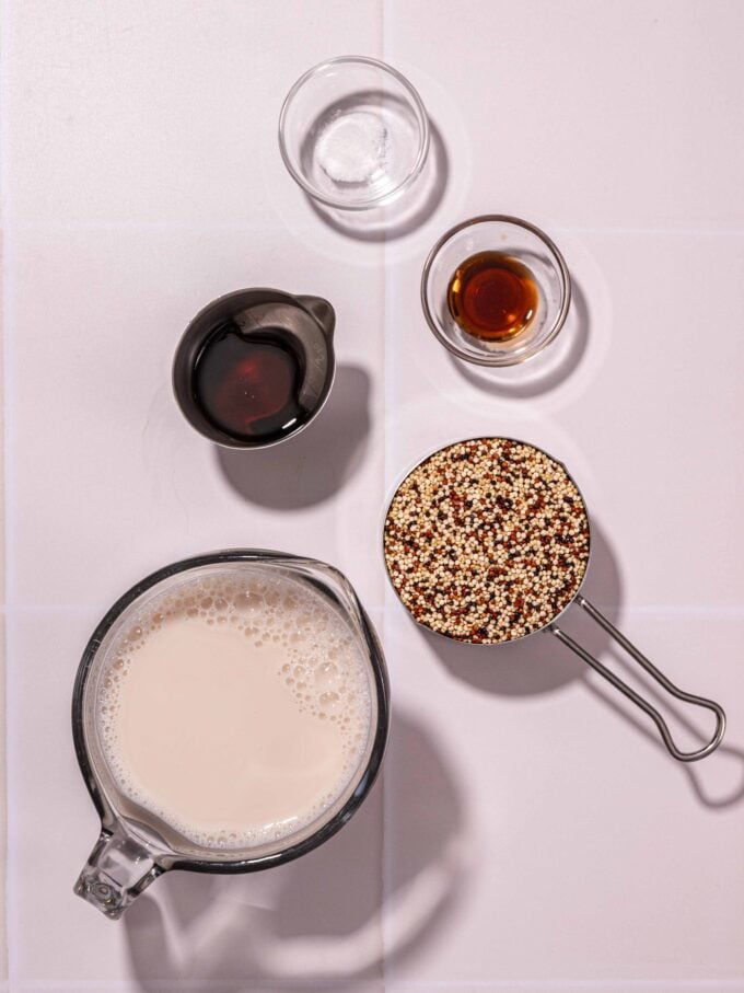 quinoa and almond milk in bowls